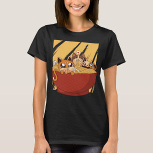 Funny Anime Manga Cats Eating Ramen Japanese Kawai T-Shirt