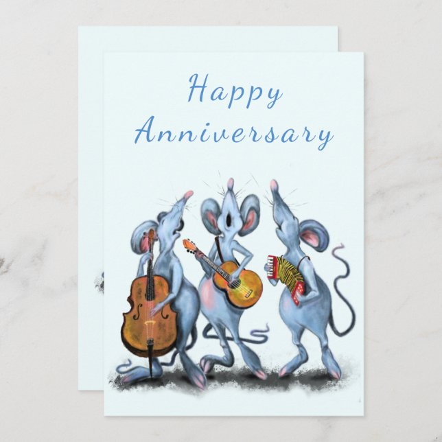 Funny Anniversary Card Mouse Music Band  (Front/Back)