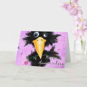 Funny Anniversary Card Romantic Crow with Rose