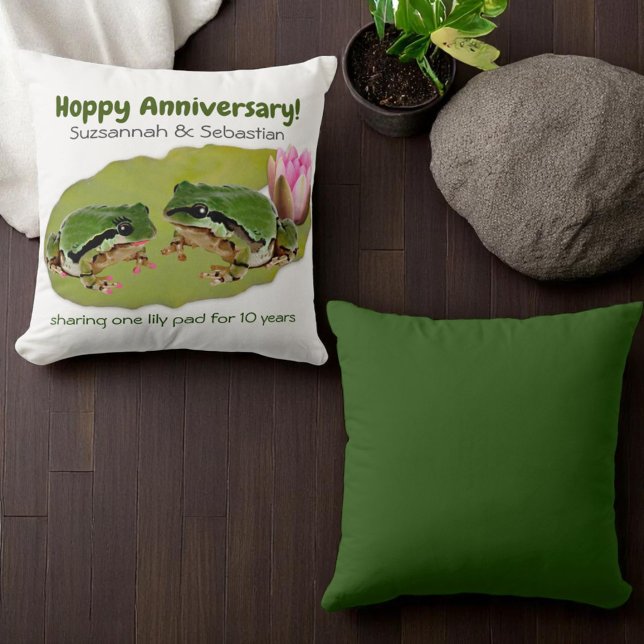 Funny Anniversary Frog Couple on Lily Pad Template Cushion (throw pillow design front and solid color back)