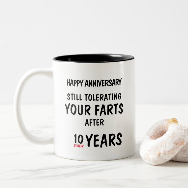 Funny Anniversary Gift Fart Joke Custom Year Two-Tone Coffee Mug (With Donut)