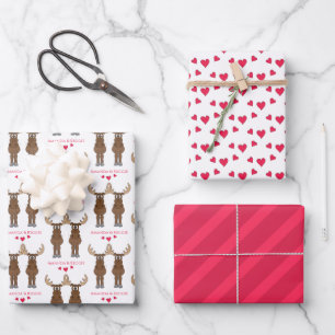 Funny Anniversary Party Cute Moose Custom Wrapping Paper Sheet