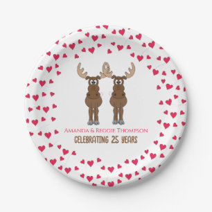 Funny Anniversary Party Cute Whimsical Moose Paper Plate