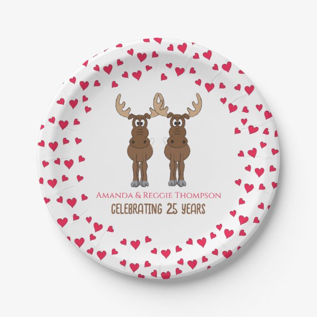 Funny Anniversary Party Cute Whimsical Moose Paper Plate (Front)