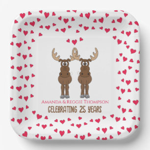 Funny Anniversary Party Cute Whimsical Moose Paper Plate