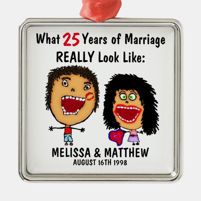 Funny Anniversary Quote with Cartoon Metal Ornament (Front)