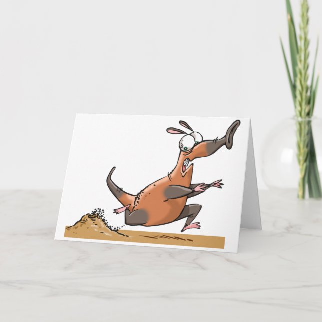 Funny Anteater Cartoon Quirky Running Animal  Card (Front)