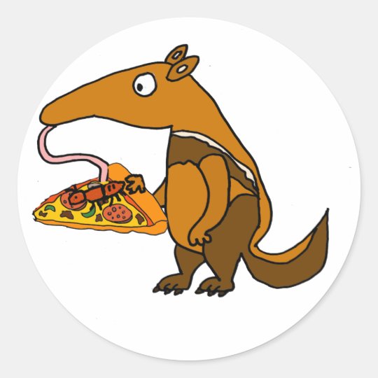 Funny Anteater Eating Pizza Cartoon Classic Round Sticker Zazzle Com Au