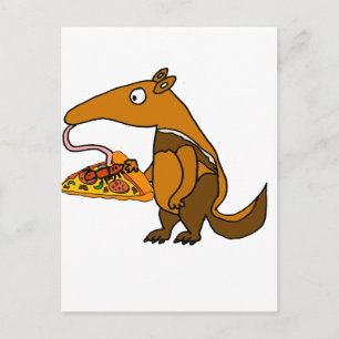 Funny Anteater eating Pizza Cartoon Postcard