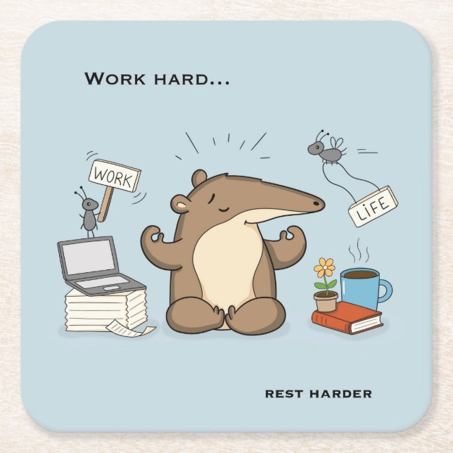 Funny Anteater Notification Hunter Illustration Square Paper Coaster (Front)