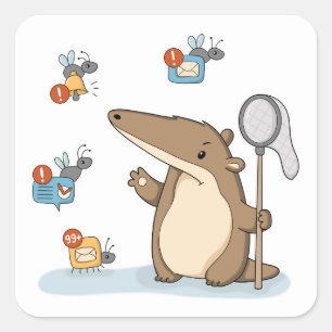 Funny Anteater Notification Hunter Illustration Square Sticker