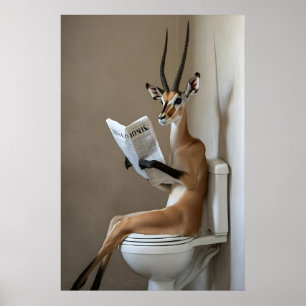 Funny Antelope Bathroom Print, Toilet Newspaper Poster