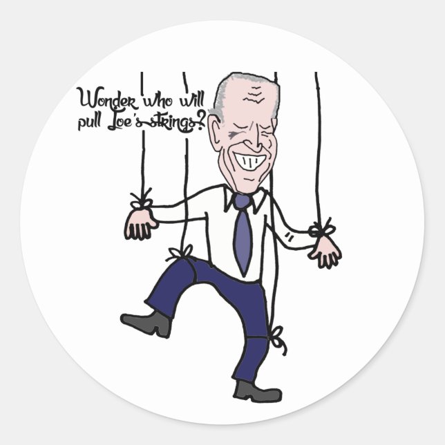 Funny Anti Joe Biden Puppet Political Cartoon Classic Round Sticker (Front)