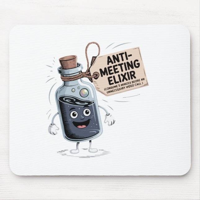 Funny Anti-Meeting Elixir | Retro Cartoon Office H Mouse Pad (Front)