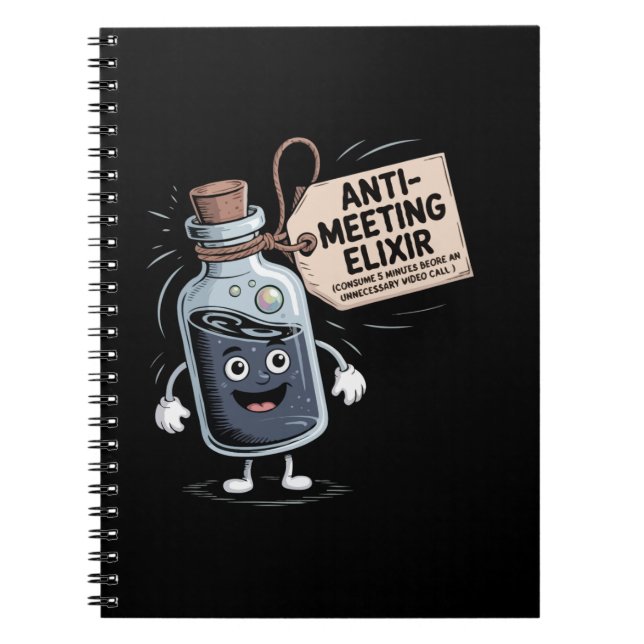 Funny Anti-Meeting Elixir | Retro Cartoon Office H Notebook (Front)