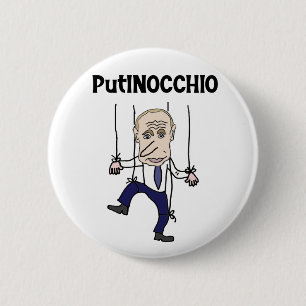 Funny Anti Putin and Russia Putinocchio Pun 6 Cm Round Badge