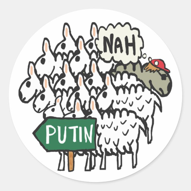 Funny Anti Putin Sheep Classic Round Sticker (Front)