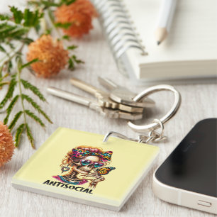 Funny anti social word art key ring