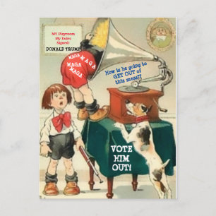 Funny Anti-Trump and Vintage Phonograph altered Postcard