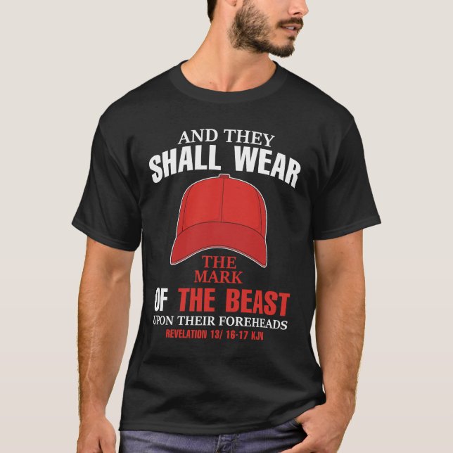 Funny Anti Trump Mark Of The Beast Red Hat Liberal T-Shirt (Front)