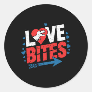 Funny Anti Valentine Day Dinosaur Love Bites Boys Classic Round Sticker
