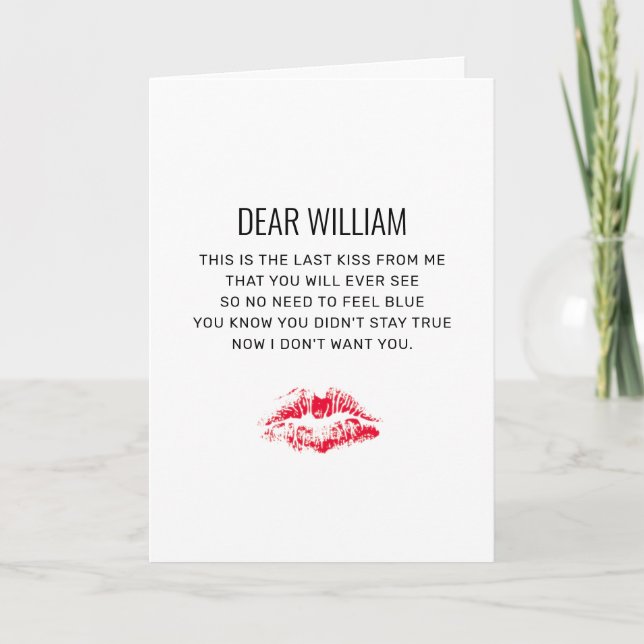 Funny Anti Valentines Day Poem Red Kiss Card (Front)