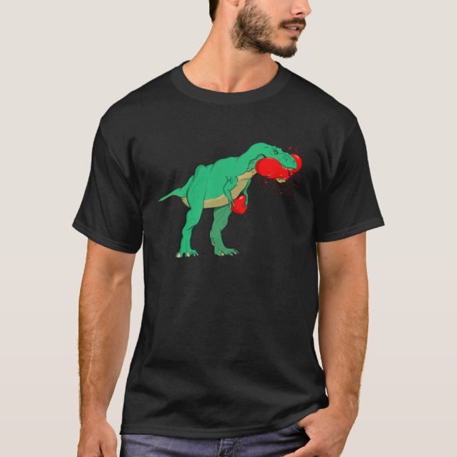 Funny Anti Valentines Day Tyrannosaurus Rex Eating T-Shirt (Front)