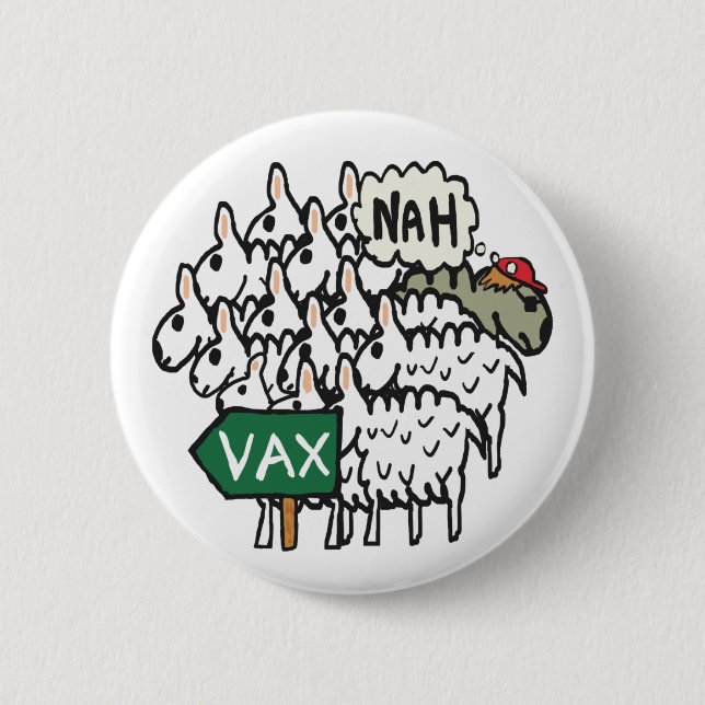 Funny Anti Vax Sheep 6 Cm Round Badge (Front)