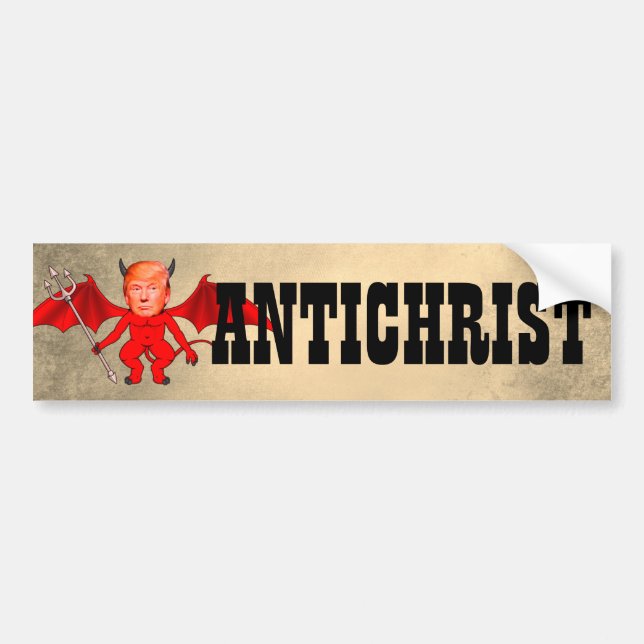 Funny "Antichrist" Trump as Devil Bumper Sticker (Front)