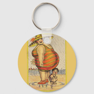 Funny Antique Couple on Beach Oddity Key Ring