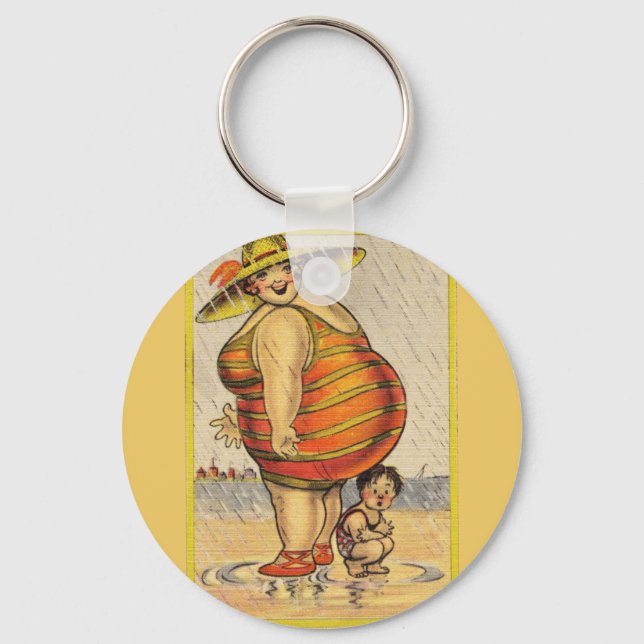 Funny Antique Couple on Beach Oddity Key Ring (Front)