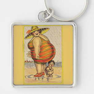 Funny Antique Couple on Beach Oddity Key Ring