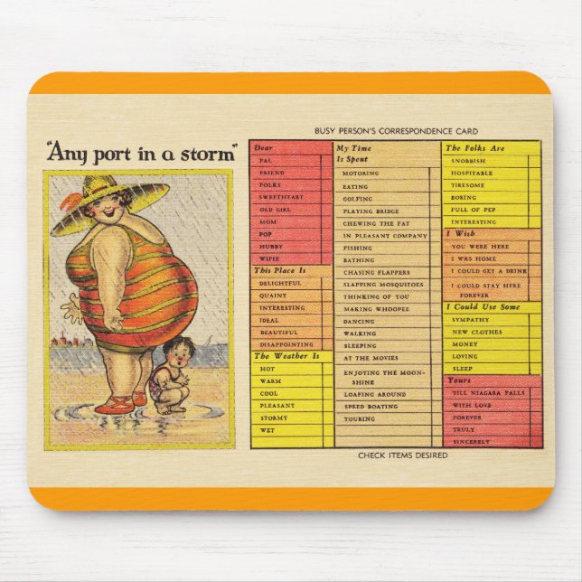 Funny Antique Couple on Beach Oddity Mouse Pad (Front)
