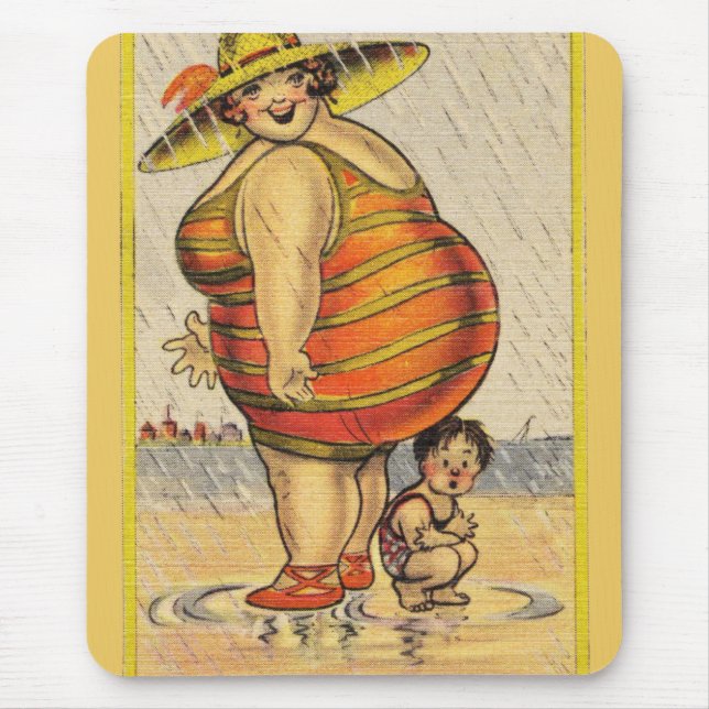 Funny Antique Couple on Beach Oddity Mouse Pad (Front)