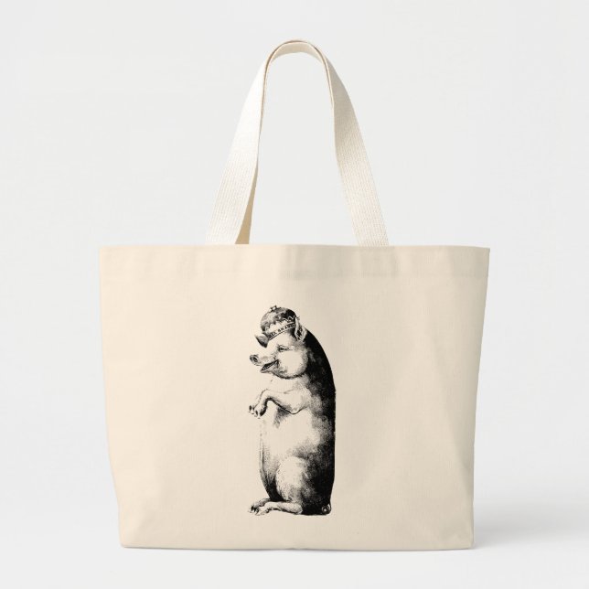 Funny Antique Crowned Pig on Tote Bag (Front)
