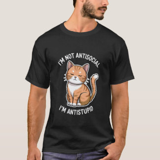 Funny Antisocial Cat Graphic T-Shirt