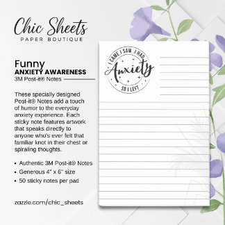 Funny Anxiety Awareness Lined 3M Post-it® Notes