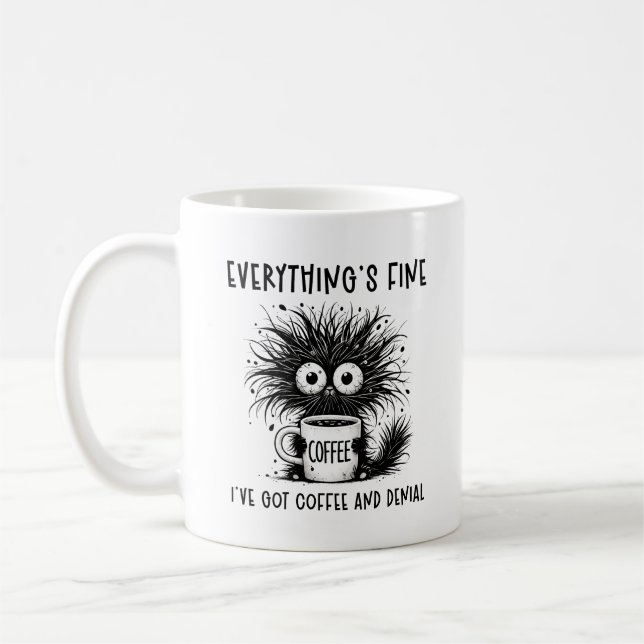 Funny Anxious Cat Coffee Everything's Fine Mug (Left)