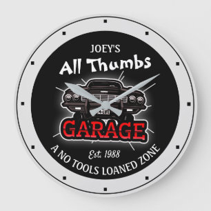 Funny Any Name All Thumbs Garage Retro Car Date  Large Clock