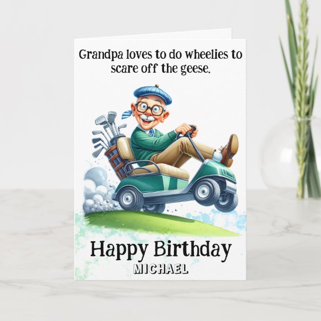 *~*  Funny AP94  Older Golf Cart Man Birthday Card (Front)