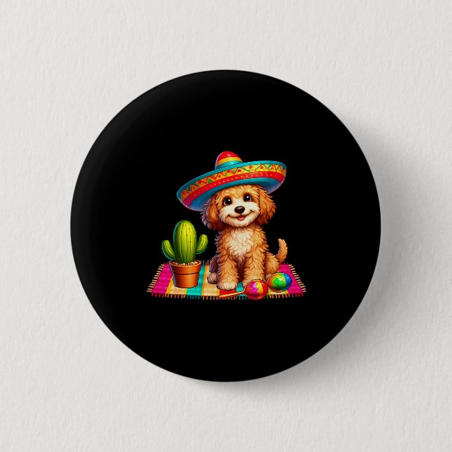 Funny Apoo Dog Smiling Cinco De Mayo Sombrero Cact 6 Cm Round Badge (Front)