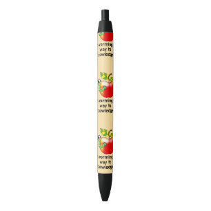Funny apple and worm education pun art black ink pen