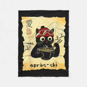 Funny Après Cat Ski Eats Ramen Japanese Kawaii Ski Fleece Blanket