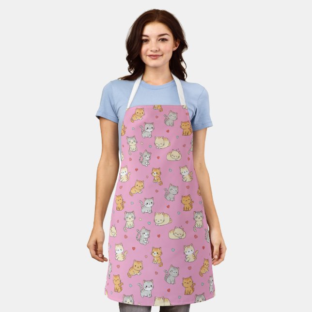 Funny Apron For Cat Lover Kawaii Cat Pattern (Worn)