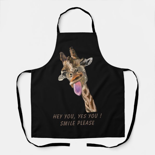 Funny Apron Playful Giraffe Custom Text and Colour (Front)