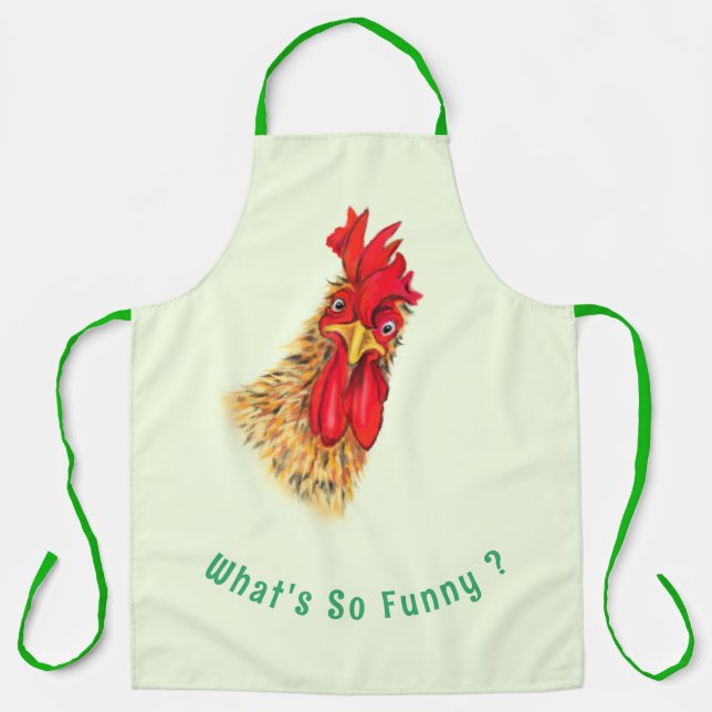 Funny Apron with Surprised Rooster - Custom Text (Front)