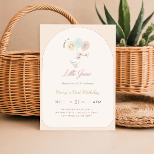 Funny Arch One Little Goose 1st Birthday Party Invitation