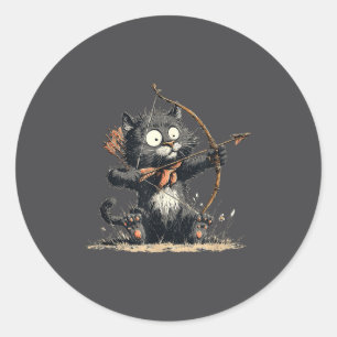 Funny Archer Cat With Bow And Arrow Graphic Costum Classic Round Sticker