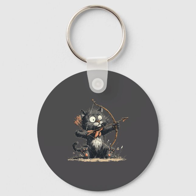 Funny Archer Cat With Bow And Arrow Graphic Costum Key Ring (Front)