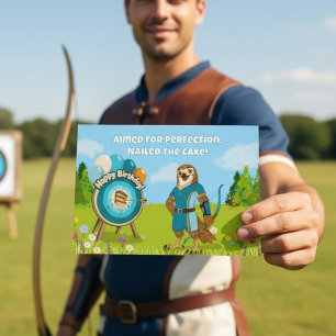 Funny Archery Birthday Red Tailed Hawk Bullseye  Card